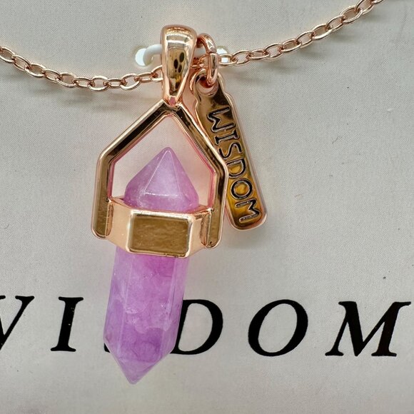 14KT Gold Flash Plated Layered Necklace Set Amethyst Crystal Flower Pendant - Picture 3 of 7